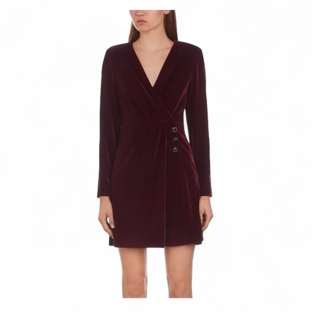 The Kooples Velvet Faux Wrap Mini Dress Size FR 2/ Medium US NWT Long Sleeve